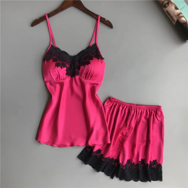 2019 женские атласные пижамы наборы с шортами без рукавов шелковые спагетти на