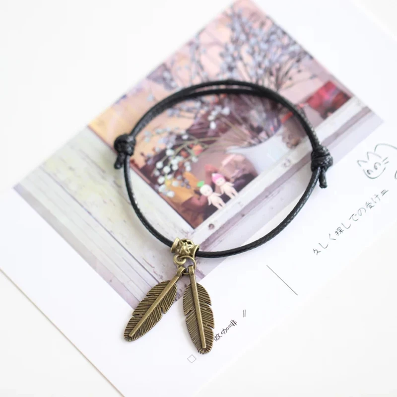 Набор мужских браслетов винтажный браслет из вощеной веревки кленовый лист перо