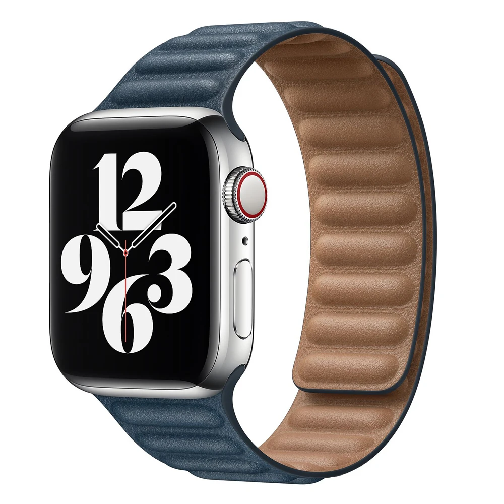 Ремешок кожаный для Apple watch 6 band 44 мм 40 38 42 оригинальный браслет с магнитной петлей