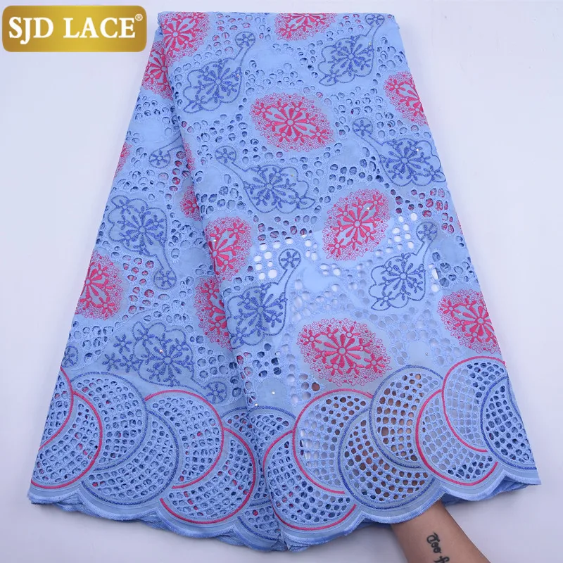 Кружевная синяя африканская кружевная ткань SJD с отверстиями швейцарская вуаль