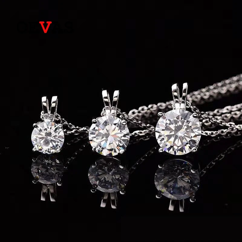 OEVAS  Real 1/2/3 Carat D Color Moissanite 100% 925 Sterling Silver Bridal Pendant Necklace Women Sparkling Wedding Fine Jewelry