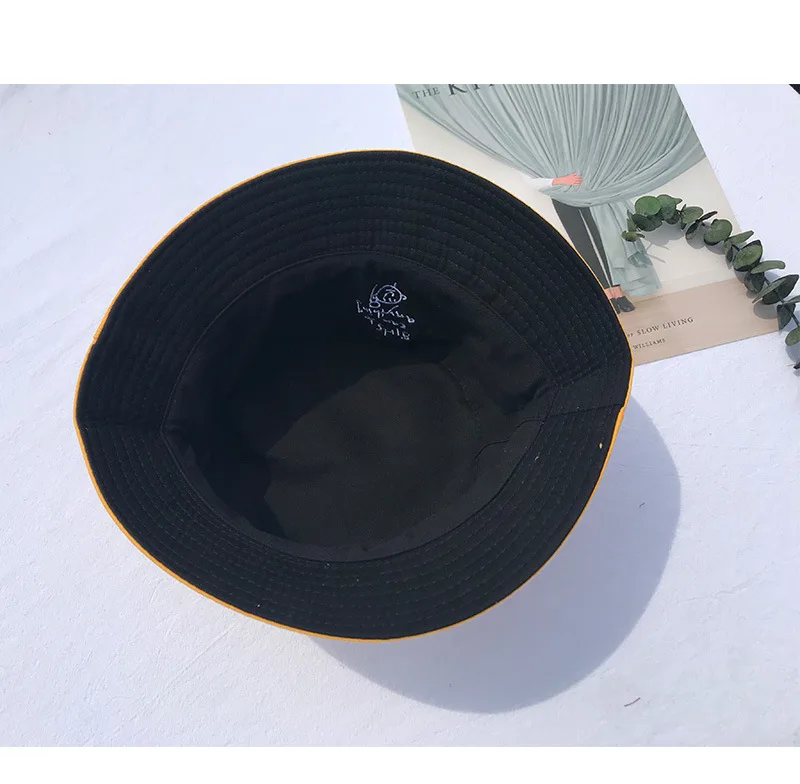 

Bucket Hats Women Double-sided Wear Solid Folding Letter Embroidered Fisherman Hat Japanese Style All-match Simple Womens Chic