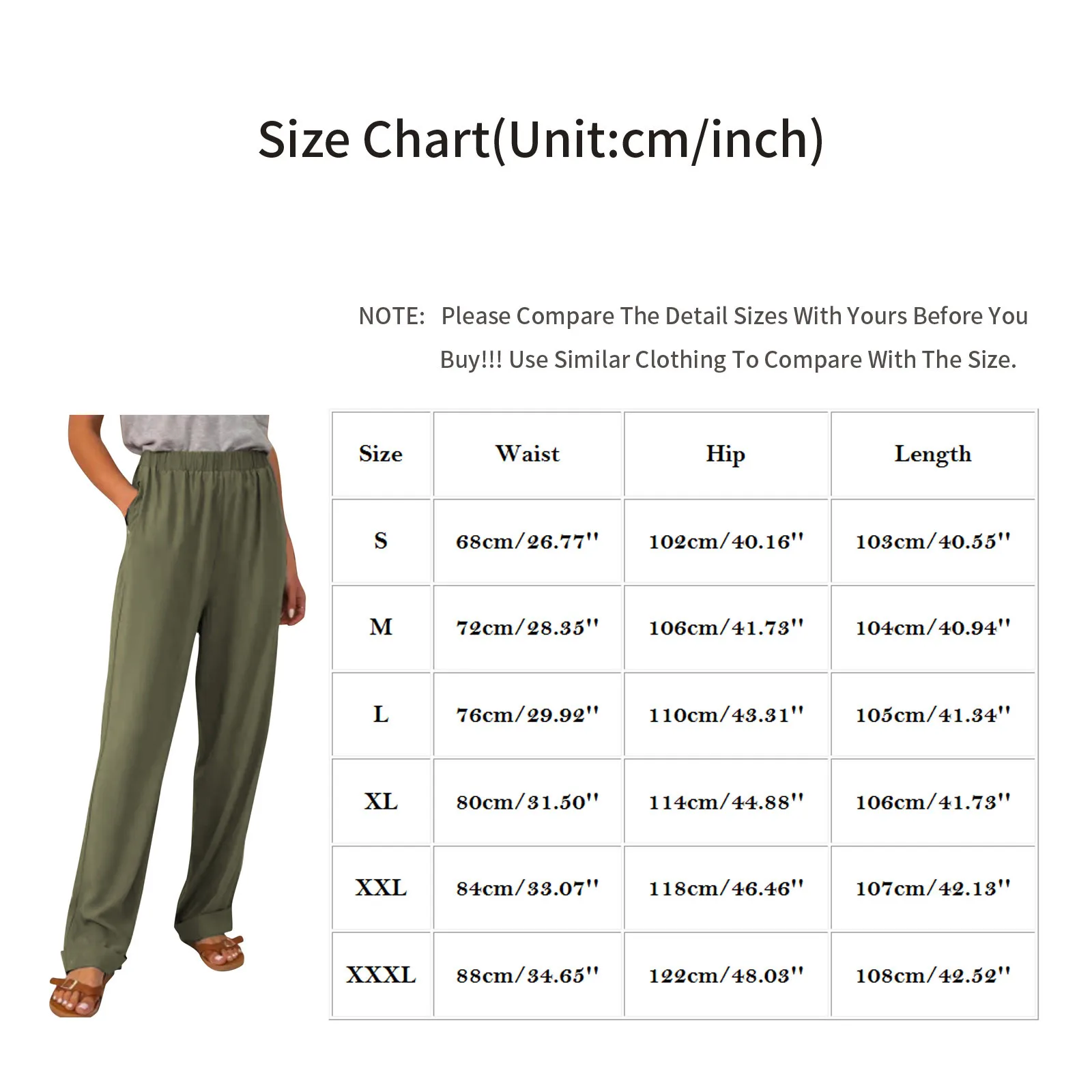 

Fashion Summer Pants Plus Size Women's Casual Daily all-matchPants Pockets Elastic Waist Long Trousers Straight-leg Pants