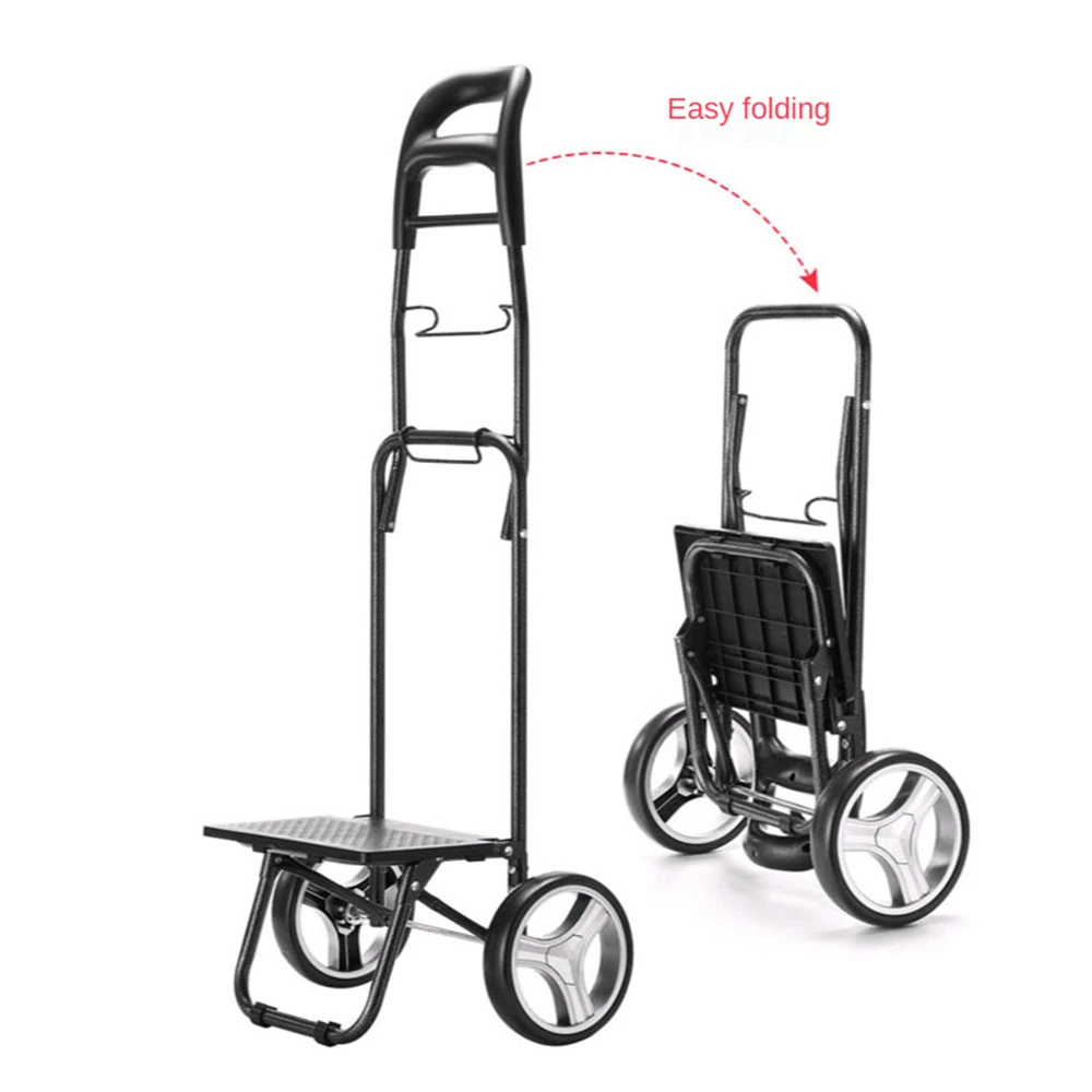 

2 Big Wheeled Collapsible Shopping Handcart with Waterproof Grocery Bag Heavy Duty Portable Rolling Crate for Travel Moving