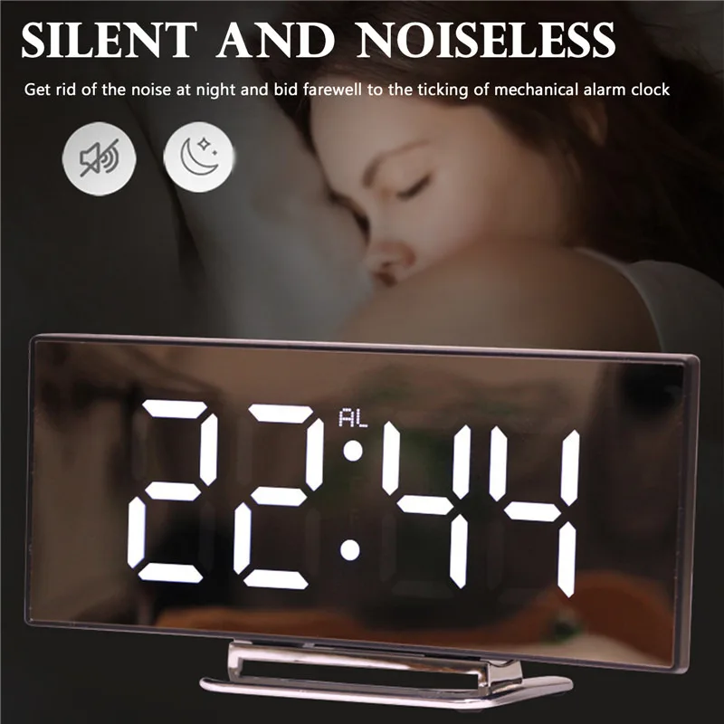 Цифровые настольные часы светодиодный зеркальный будильник электронные с