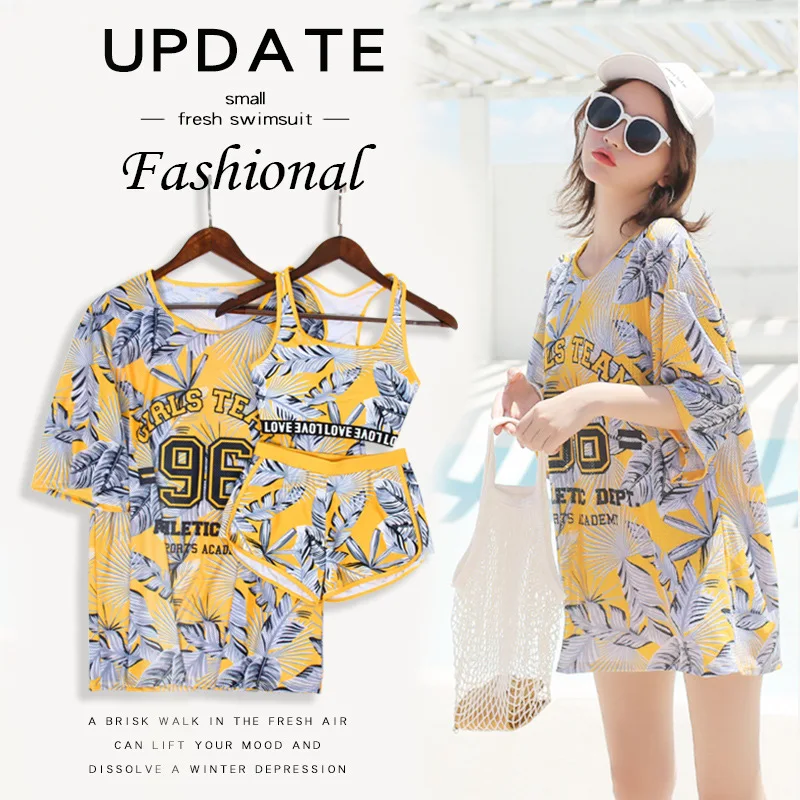 

Split swimwear women three-piece suit fairy fan conservative cover to show thin students bubble hot spring swimwear
