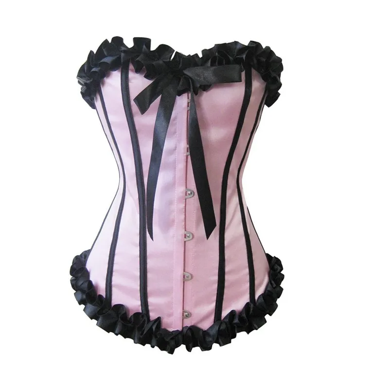 

Pink Black Corset Satin Boned Lace Up Sexy Cincher Bustiers Women Sexy Corselet Lingerie Overbust Underbust Waist Trainer Corset