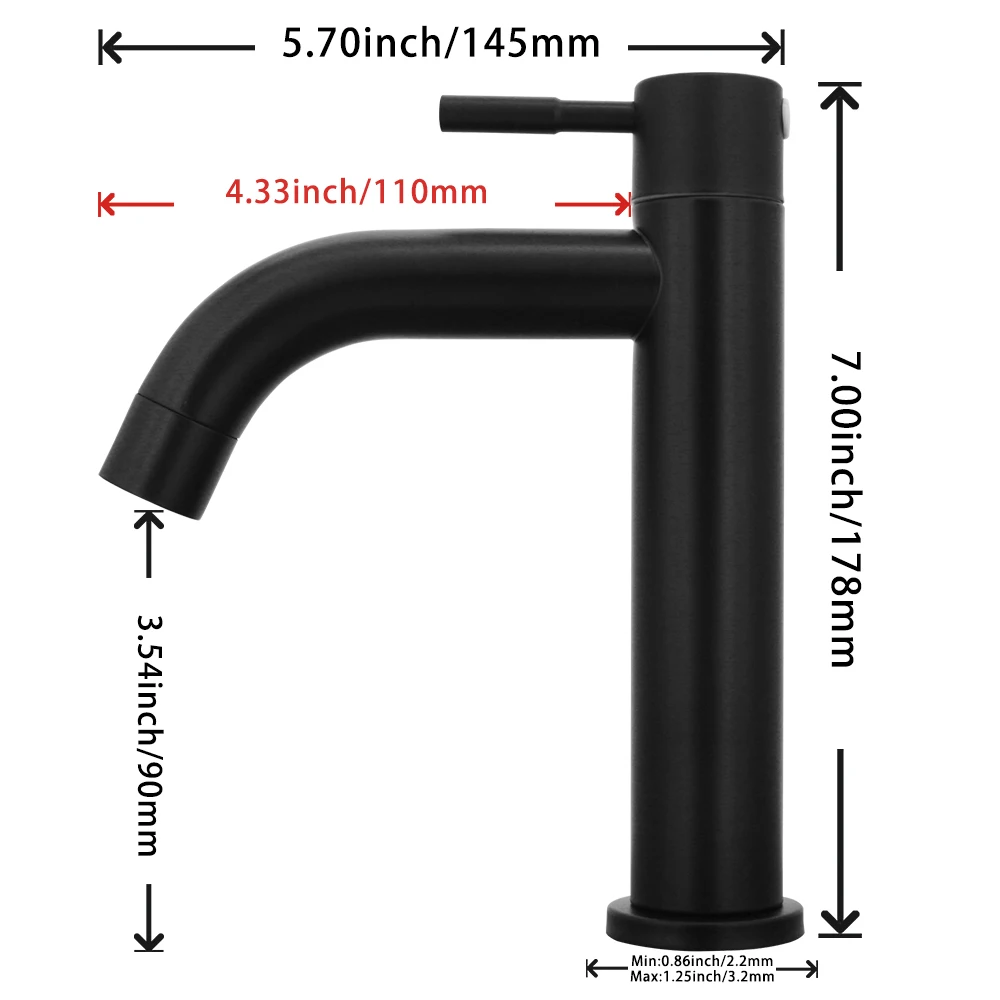 

Black Stainless Steel Sus304 Bathroom Faucet Basin Sink Single Cold Faucet