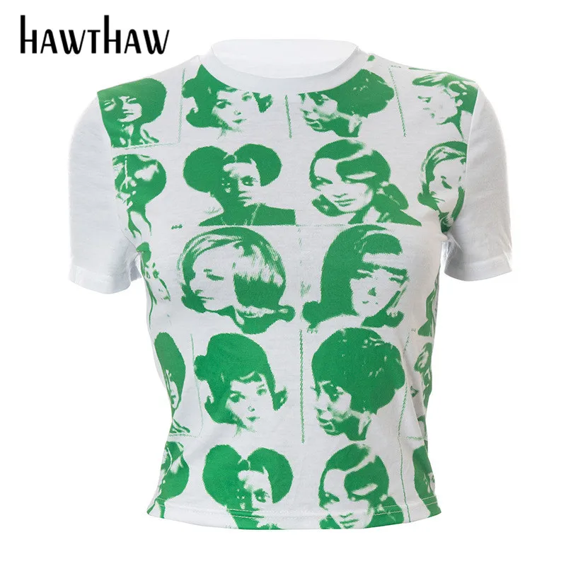 

Hawthaw Women Summer Fashion Short Sleeve O Neck Slim Printed White T Shirt Tops Tees 2021 Female Clothing Streetwear
