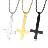stainless steel upside down cross necklace for men st peters inverted cross pendant with chain fashion jewelry 3 colors
