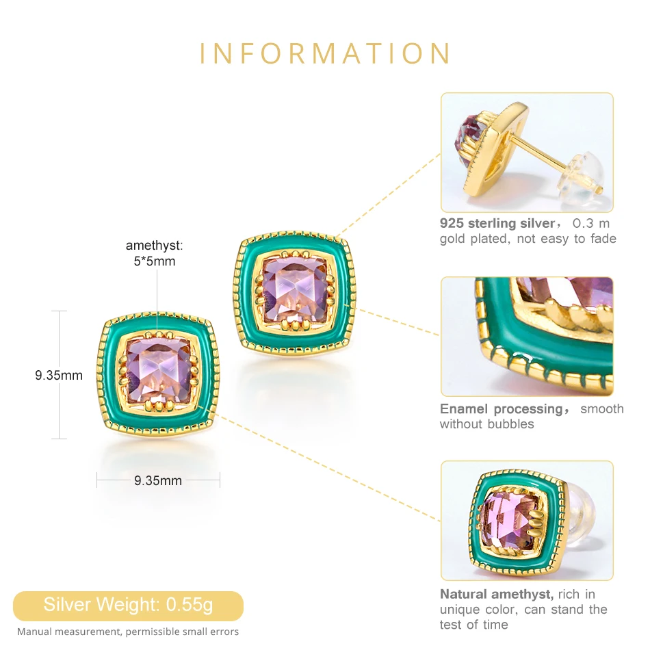 ALLNOEL 925 Sterling Silver Earrings Natural Amethyst Gem Diamond For Women Real Gold Engagement Wedding Fine Jewelry | Украшения и