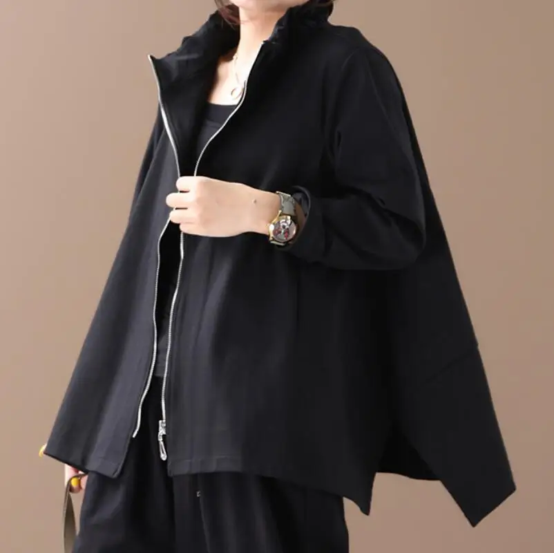 

HOT / Spring New Women Fashion Personalized custom large size Irregular short jacket with stand-up collar and loose wood /S--6XL