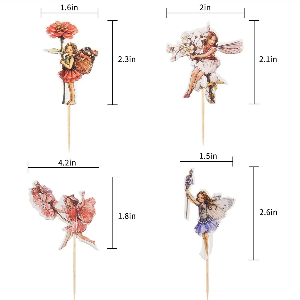 

24Pcs Flower Fairy Girls Party Cupcake Cake Toppers Picks Baby Shower Kids Birthday Party Favors Event Party Decor Supplies