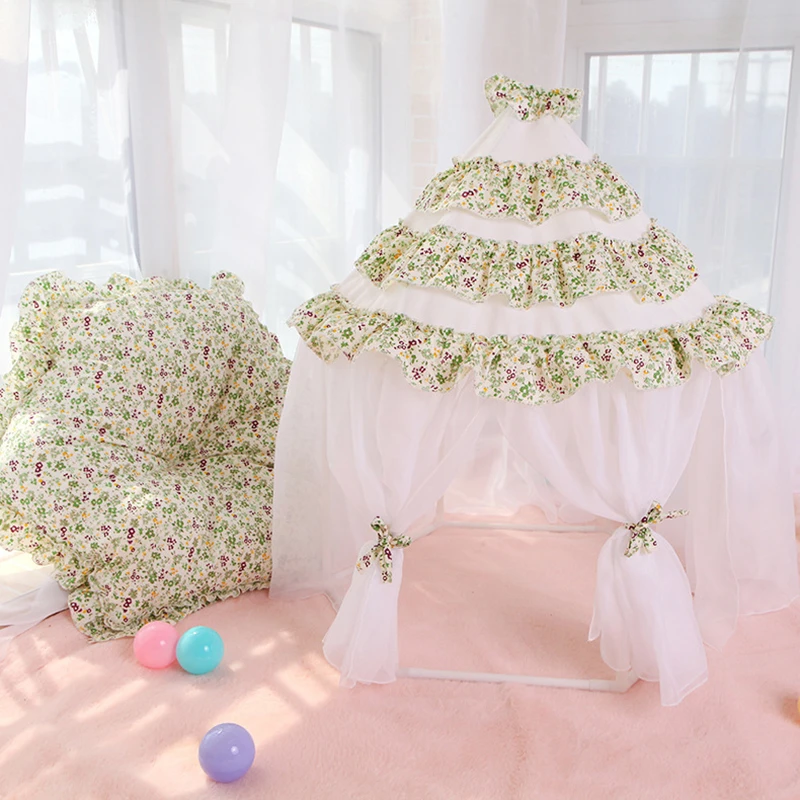 

Creative Princess Bed for Dogs Lace Cat Cave House for Small Pet Lovely Sofa for Bichon Teddy House Court Style Gauze Curtain