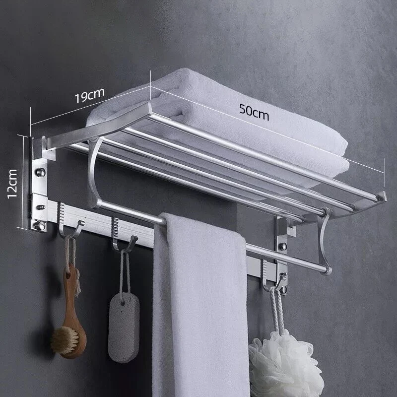 

Towel Holder Wall Mounted Foldable Aluminum Organizer Towel Rack Bathroom Wall Shelf For Bathroom Equipment Bathroom Accessories
