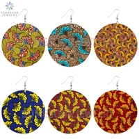 somesoor vintage bohemian flowers designs wooden drop earrings afrocentric ethnic fabric pattern printed loops for women gifts