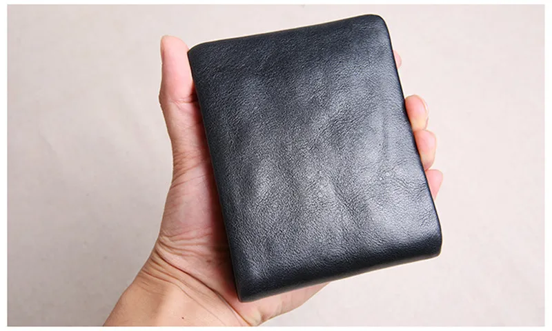 Simple casual genuine leather men's small wallet casual vintage soft real cowhide youth black thin multi-card holder coin purse