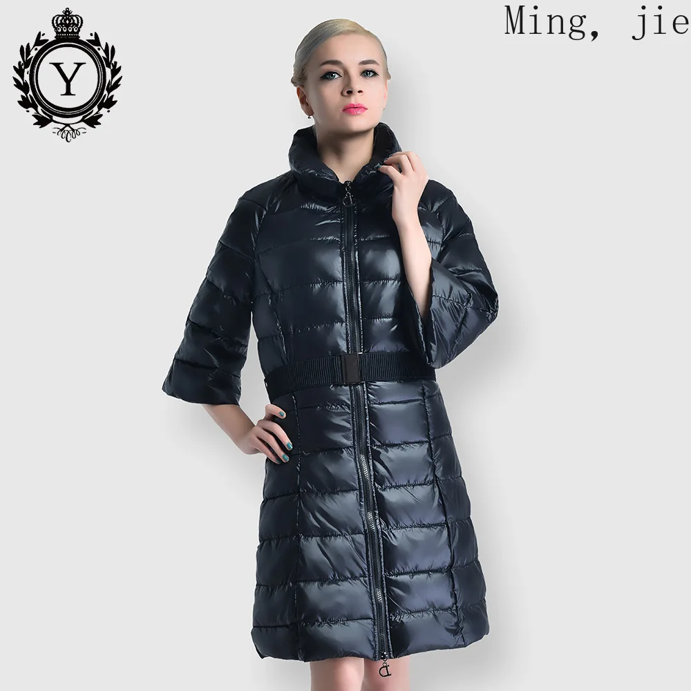 

Cotton-padded Jacket Women's Autumn and Winter Bright Face Down Padded Jacket Five-point Sleeve Slim Jacket Bubble Luxury