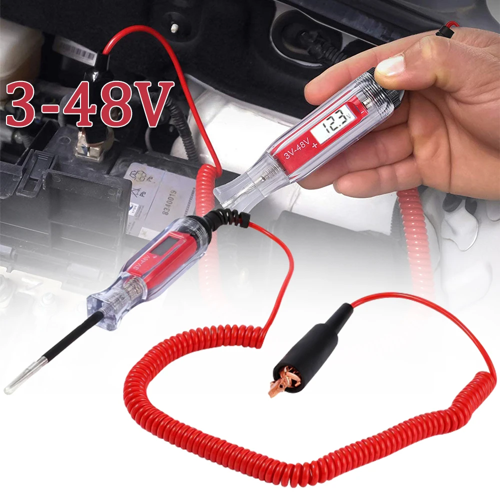 

3-48V Circuit Tester Digitallcd Circuit Tester Pen Voltage Detector Voltmeter One-Hand Operation for Most Car Vehicles Batteries