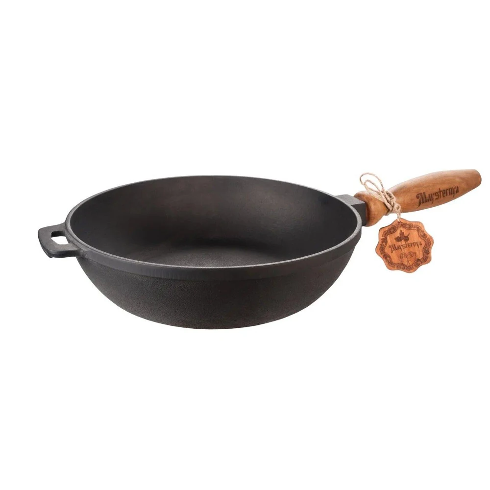 Сковорода чугунная Maysternya 28*6 см с дерев. ручкой | Дом и сад