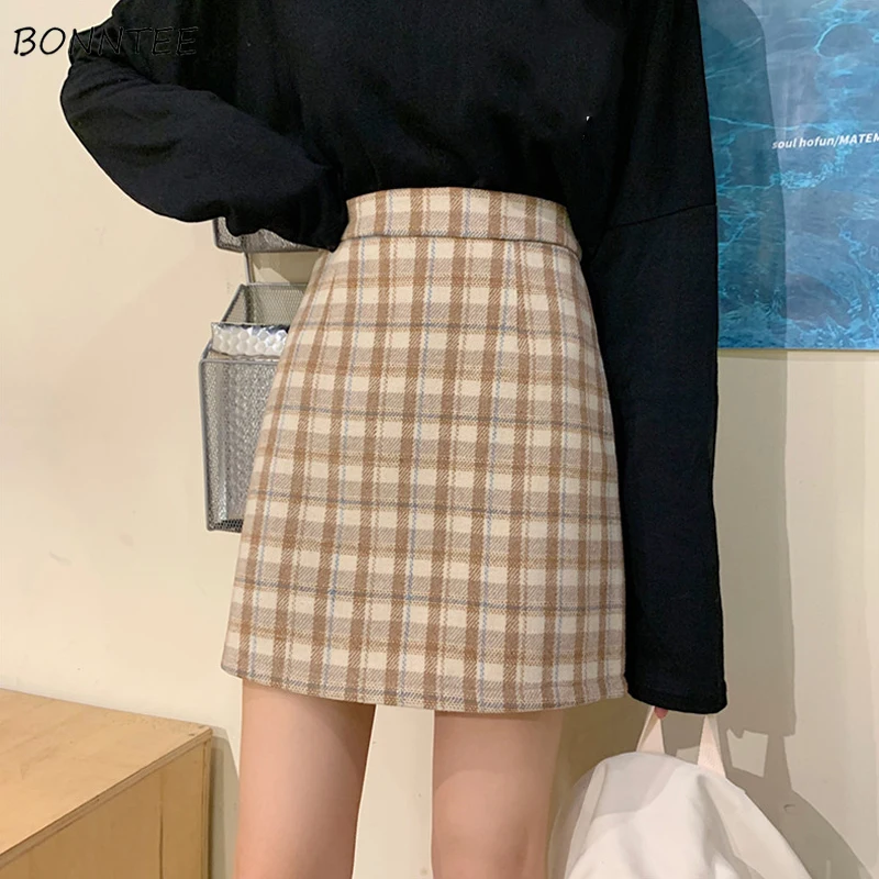 Клетчатая юбка Женская мини-юбка с высокой талией женская элегантная Корейская