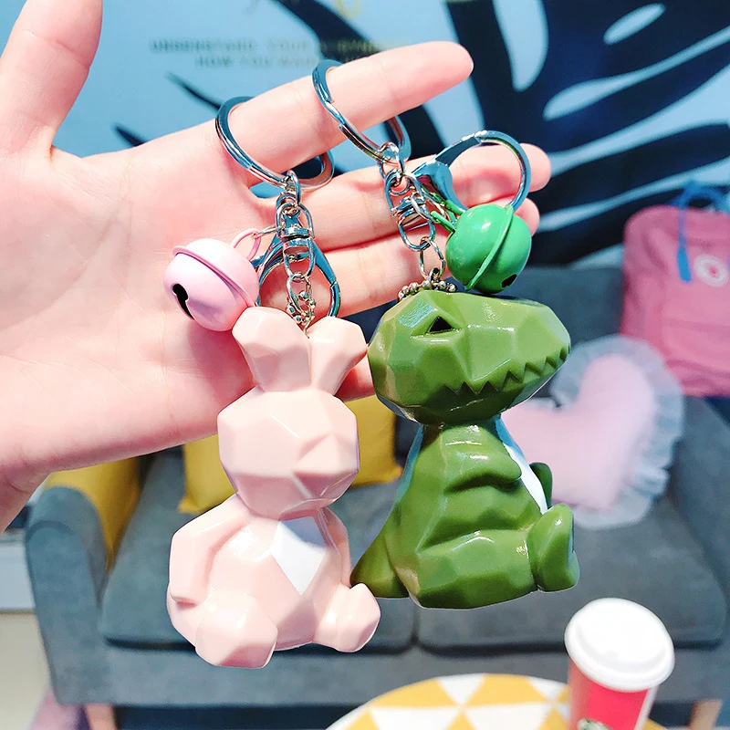 

Cartoon creative BB called cut face family keychain pendant cute dinosaur key chain deer bell skin rope