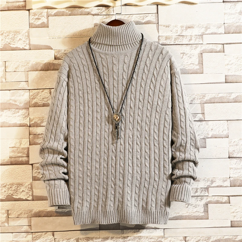 2020 мужской теплый свитер с высоким воротом модный однотонный вязаный Мужской