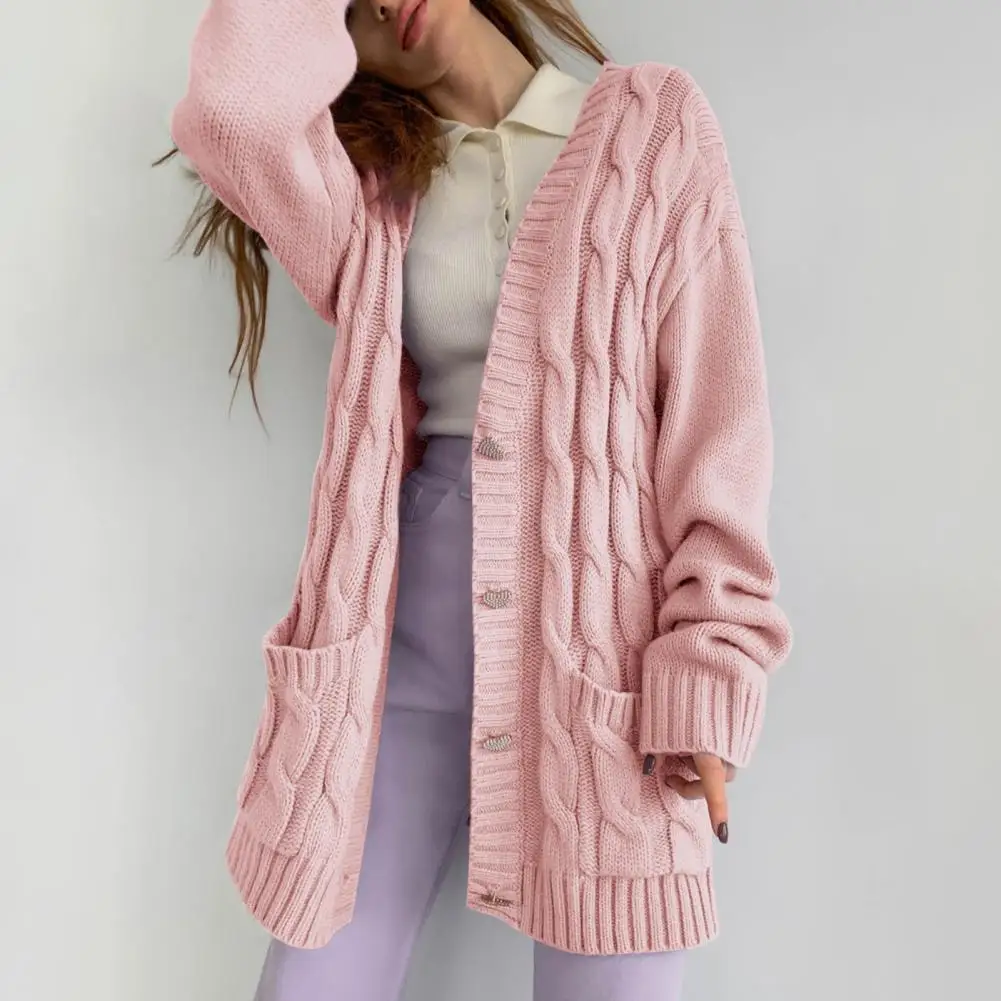 

Женский однобортный кардиган свободного покроя, однотонный офисный свитер с V-образным вырезом