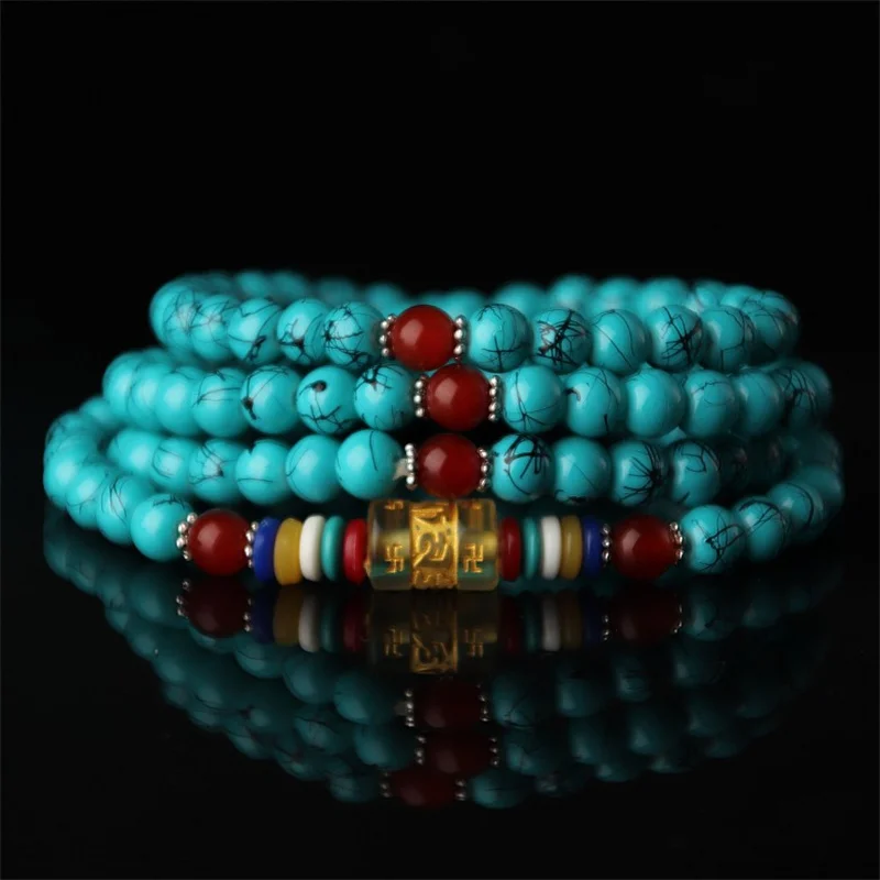Тибетский буддистский браслет с бусинами и мантрой из шести символов женское