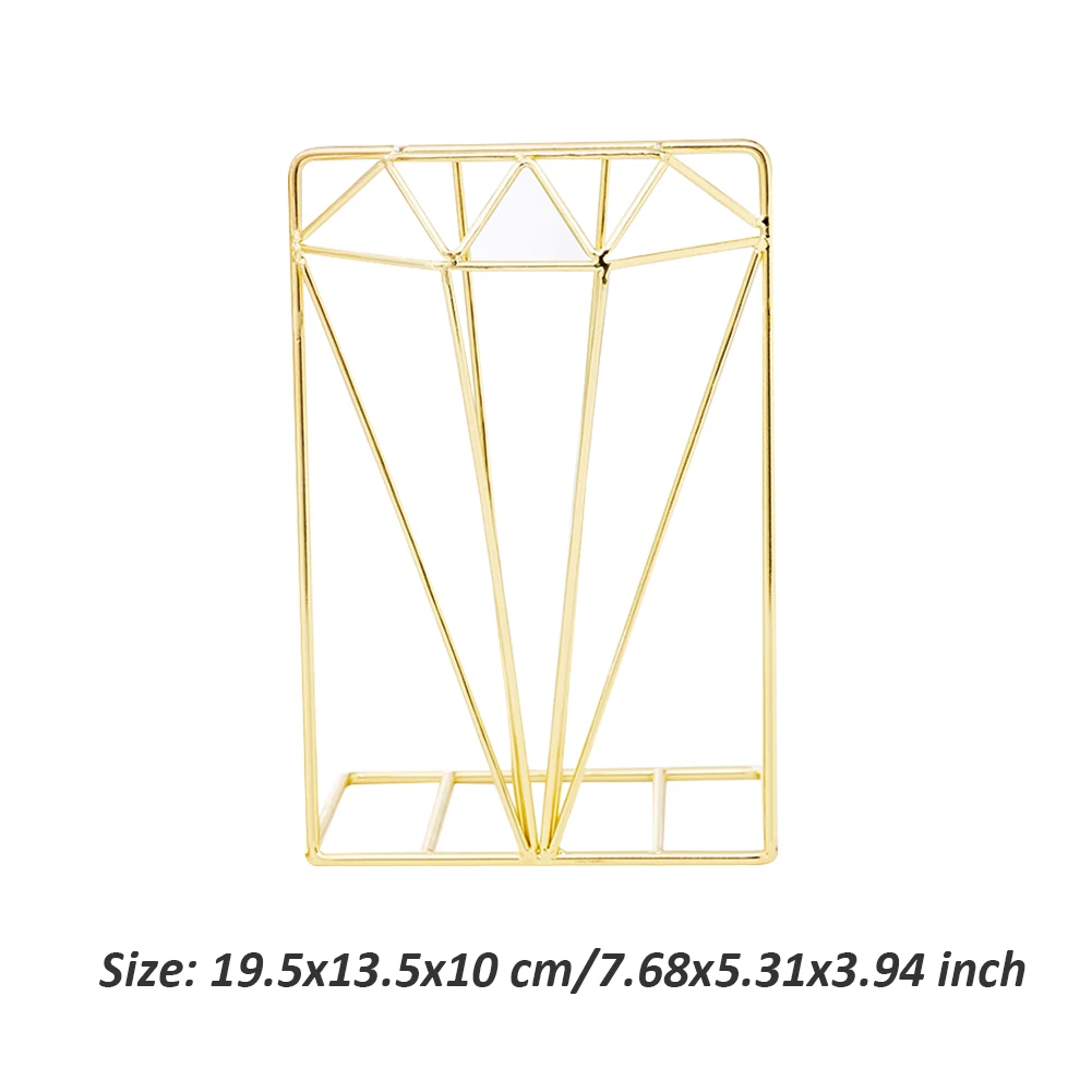 

2PCS 3D Geometric Metal Bookends Iron Storage Stand Diamond Design Desktop Book Support Non Skid Book Holders For Heavy Books