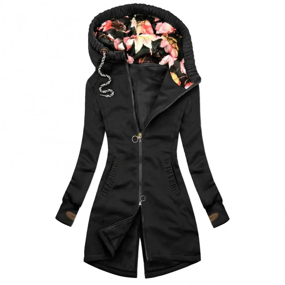 

Winter Autumn Women Long Sleeve Coat Zip Irregular Floral Print Hood Jacket Floral Print Hood Coat Jacket Coat Women's Clothes