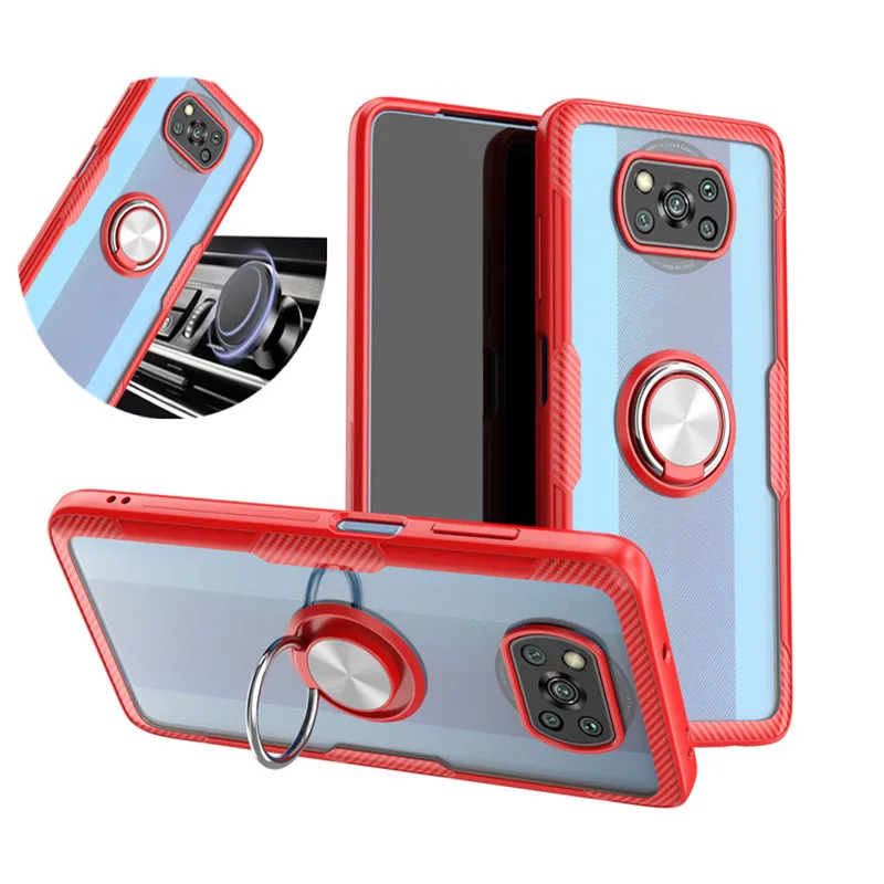 

For Xiaomi Poco Phone Poco X3 NFC Case Shockproof Magnet Armor Car Ring Holder Transparent Case For Mi Poco X3 Protection Cover