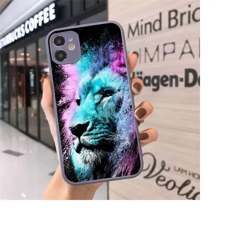 

Big Lion On Stone Snow color Phone Case Matte Transparent for iPhone 7 8 11 12 s mini pro X XS XR MAX Plus cover funda