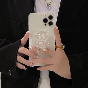 3d cute colorful crystal bear grip tok korea phone holders stand griptok socket for phones support telephone iphone 13 bracket free global shipping