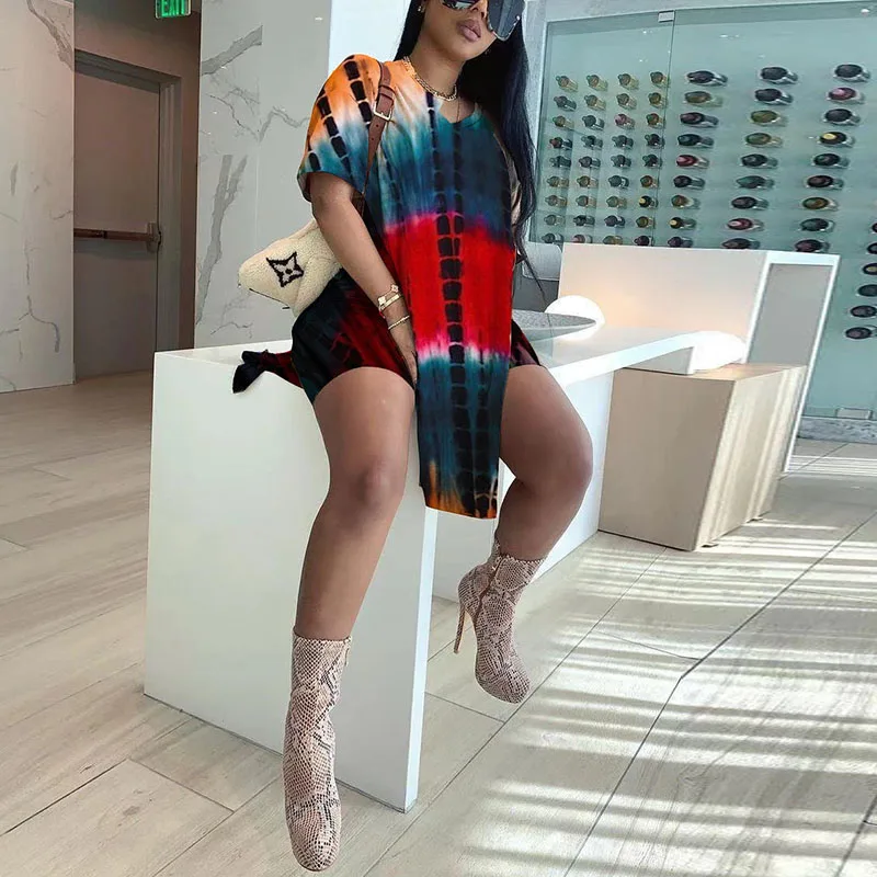 

Women Two Piece Suits Casual Summer Abstract Striped Short Sleeve Tshirt & Shorts Set Loungewear