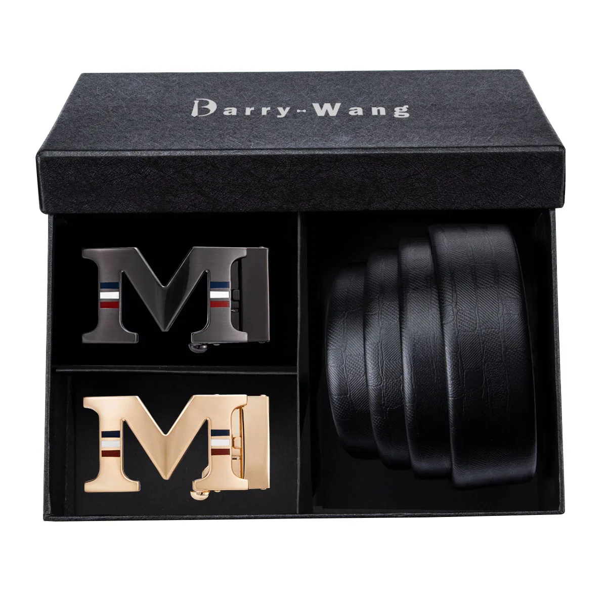 Мужской ремень с пряжкой буквой M черный кожаный золотой на талию автоматической