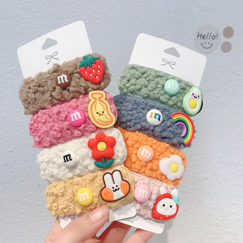 

Осенне-зимняя плюшевая заколка из овечьей шерсти с мультяшным рисунком, заколка для волос для девушек с боковым взрывом, заколка для волос с...