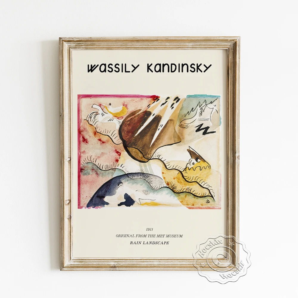 

Wassily Kandinsky Exhibition Museum Poster, Rain Landscape Abstract Art Prints Canvas Painting, Vintage Scenery Wall Art Decor