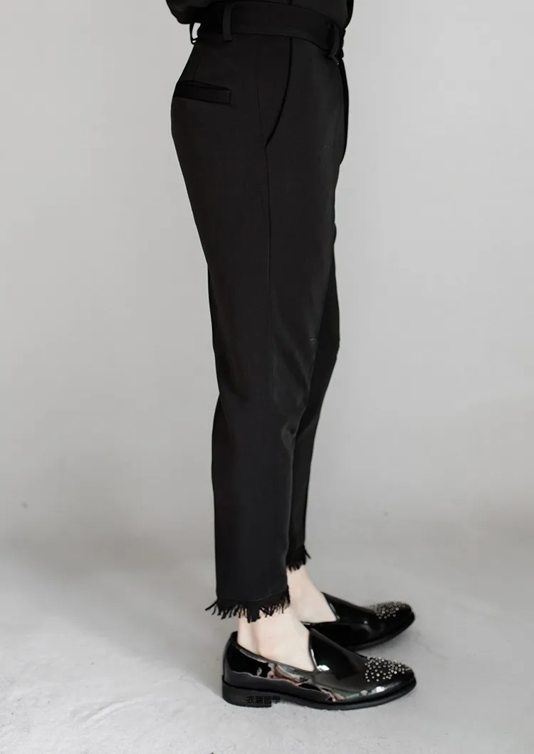 Мужские повседневные брюки облегающие Капри с необработанным подолом модная