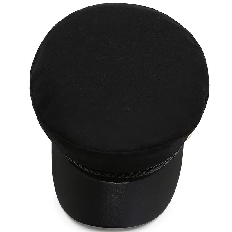 Модная военная шапка из искусственной кожи осенне-зимняя шерстяная шляпа моряка