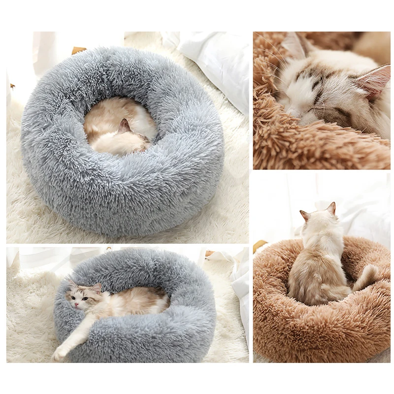 

Super Soft Round Long Plush Dog Beds for Large Dogs Winter Pet Products Cushion Fluffy Comfortable Cat Mat Supplies Accessories