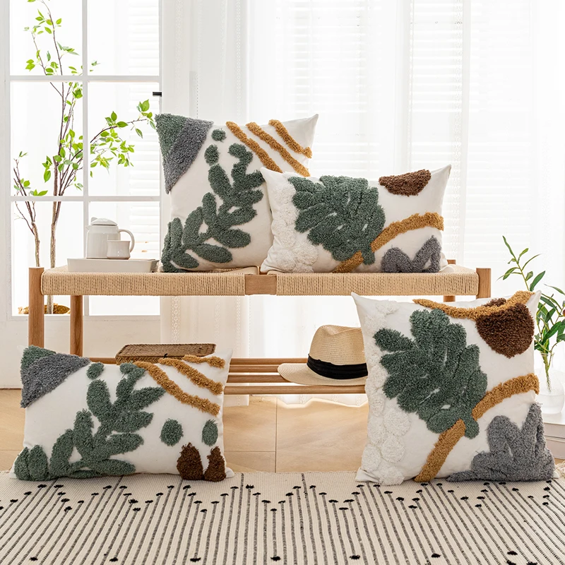 

Leaves Tufted Cushion Cover 45x45cm/30x50cm Plant Stylish Pillow Cover Decorative Pillow Case For Sofa Bed Chair Living Room Bed