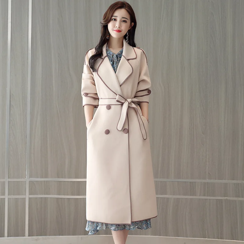 

Long windbreaker whom 2018 autumn wear the new dress show thin waist fashion double-breasted knee-length coat female