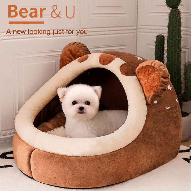 

Winter Warm Dog Bed House Kennel Mat Bed for Small Medium Dogs Puppy Cats Nest Foldable Basket Cave Teddy Chihuahua Pet Supplies