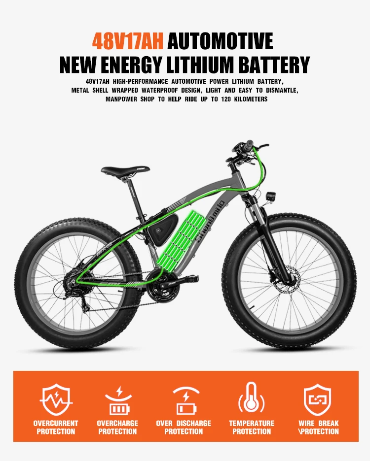 Electric bike 1000W Electric Fat Bike Beach Bike Cruiser Electric Bicycle 48Ｖ17ＡＨ lithium battery ebike electric mountain bike