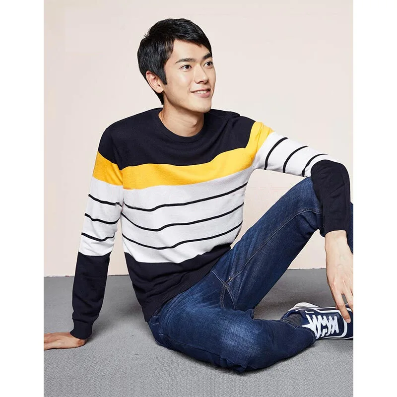 Мужской Хлопковый пуловер с круглым вырезом сезон осень зима теплый плотный