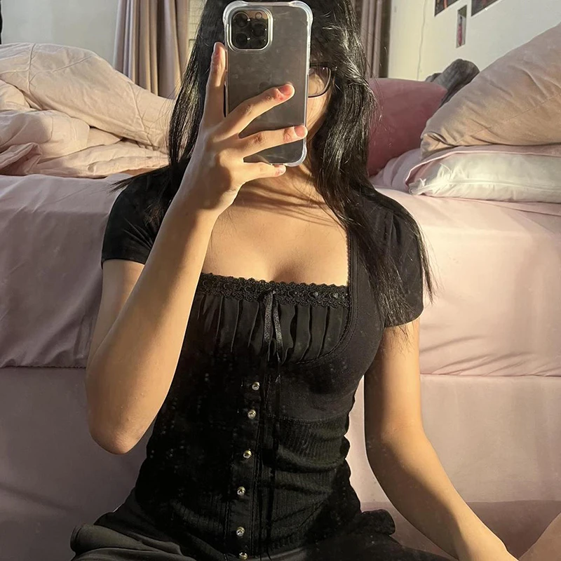 Топ женский летний трикотажный с квадратным вырезом и коротким рукавом - купить