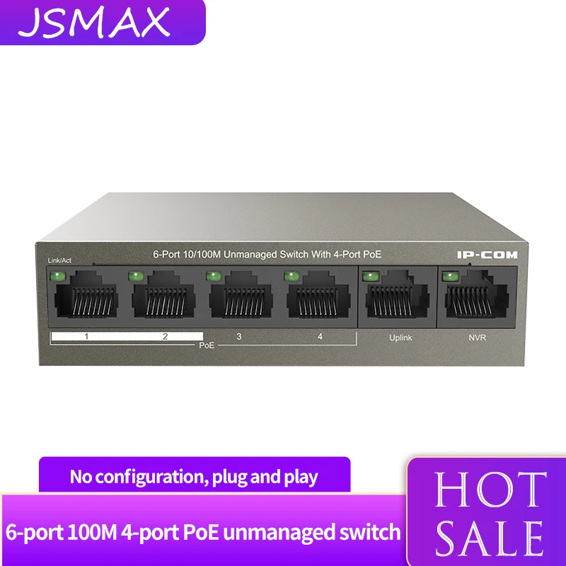 JSMAX IPCOM F1106P-4-63W 10/100 Мбит/с 6-портовый POE Ethernet сетевой коммутатор для IP-камеры RJ45 WLAN