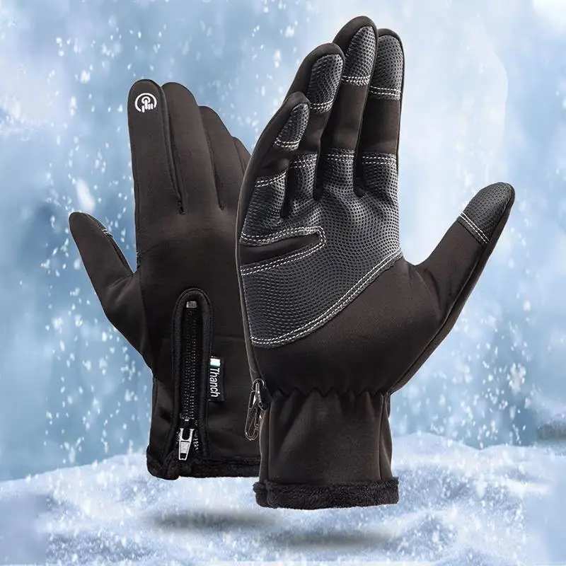 

Fleece Lined Winter Gloves Warm Touch Screen Glove Splash-Proof Wrist Length Anti-Slip Zipper Closure for Riding Driving B2Cshop