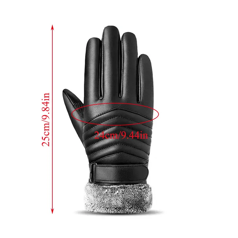 

1 Pair Cycling Windproof Gloves Plus Velvet Touch Screen Gloves PU Leather Gloves Men Winter Warm Mittens Black Non-slip Gloves